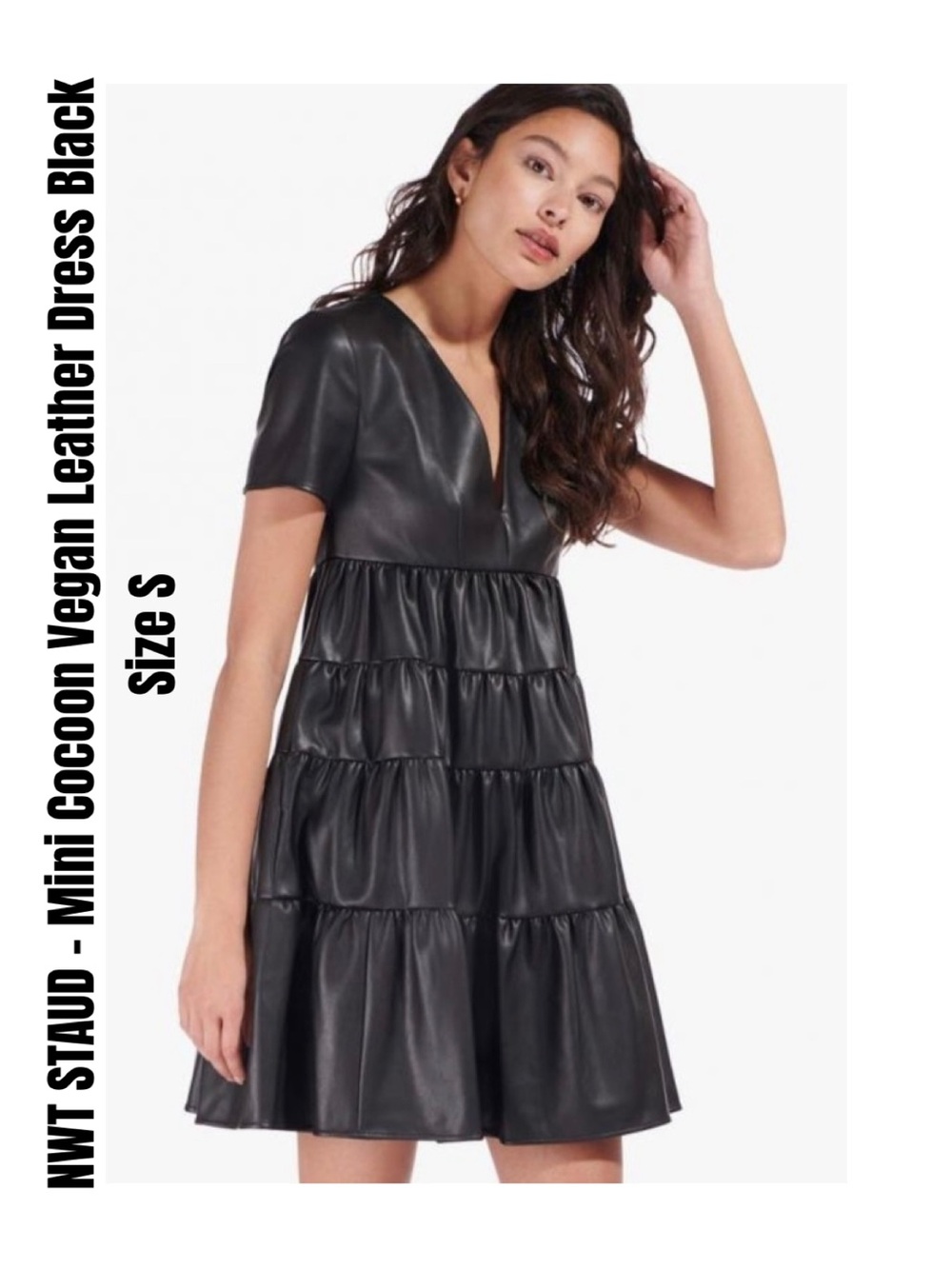 STAUD - Mini Cocoon Vegan Leather Dress Black Size S